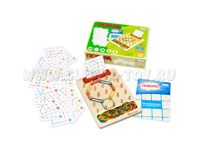 Геоборд с подставкой под карточки (14*20 см, 50 резинок, 20 карточек)